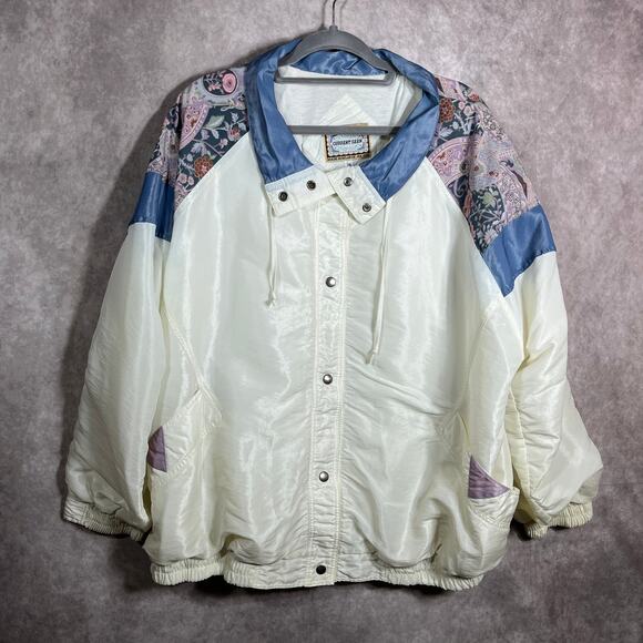 Vintage Current Seen Windbreaker Jacket Womens 3X White Floral Cottagecore - Picture 1 of 11